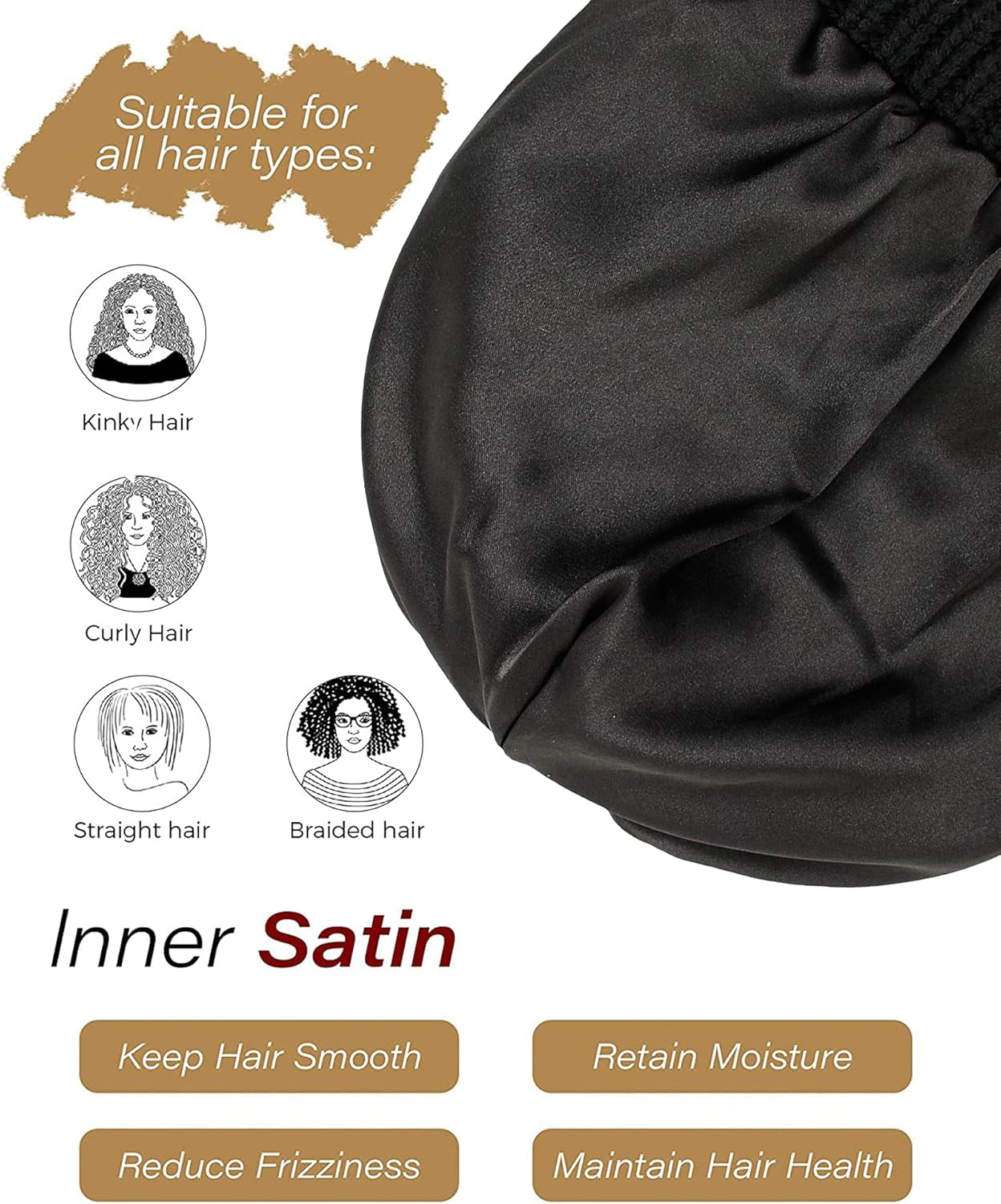 Womens Winter Warm Knitted Hat Satin Silk Lined Cable Knit Beanie Chunky Slouchy Skull Cap