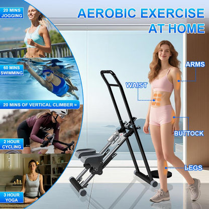 【#Outdoorfun】Over SELF Vertical Climber Exercise Stair Stepper with Handlebar for Full-Body Workout Compact Cardio Climber Exercise Machine Vertical Climber for Home Gym Full Body Workout 220Lbs Weight Capacity