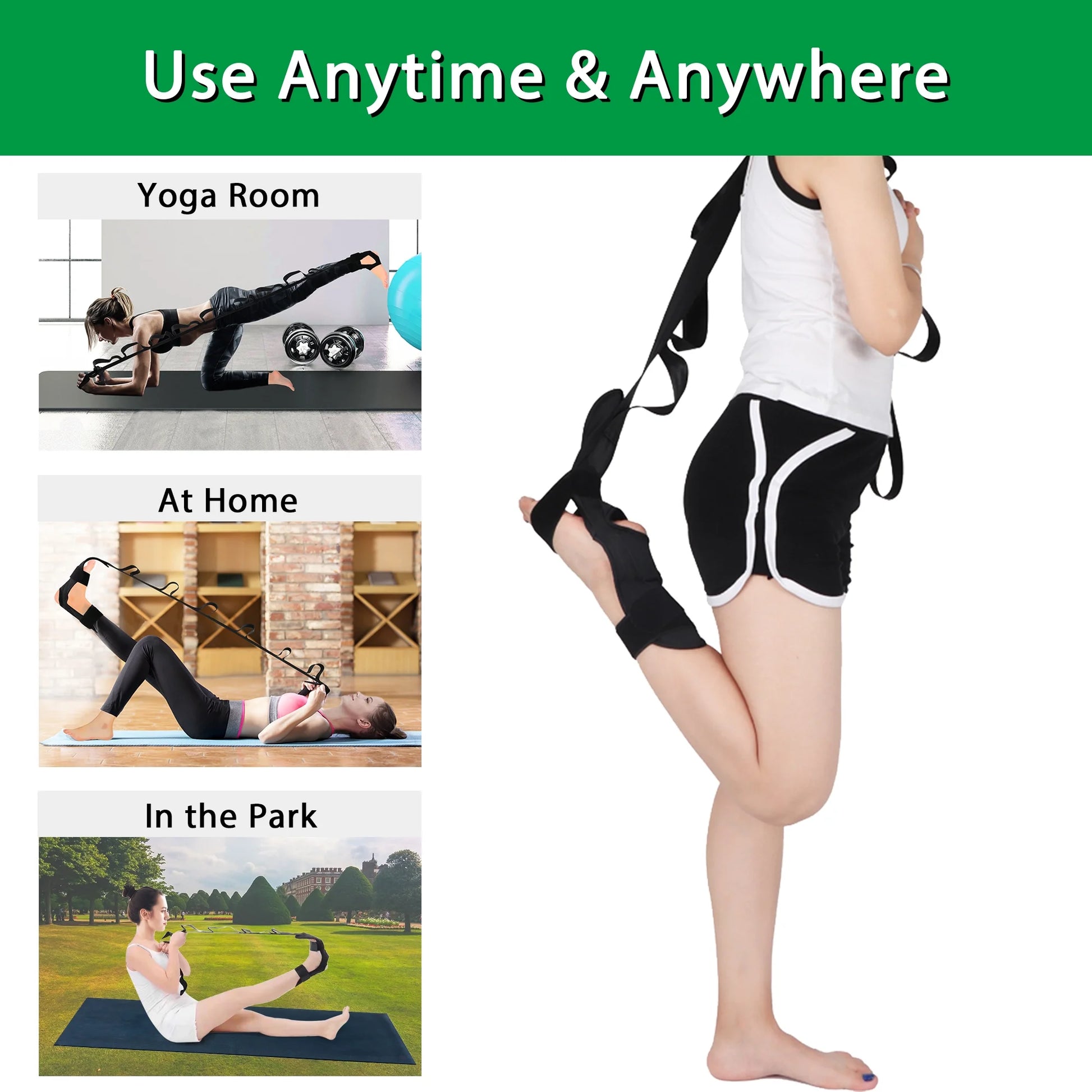 Foot Stretcher Belt for Plantar Fasciitis and Yoga, Black,‎Unisex-Adult