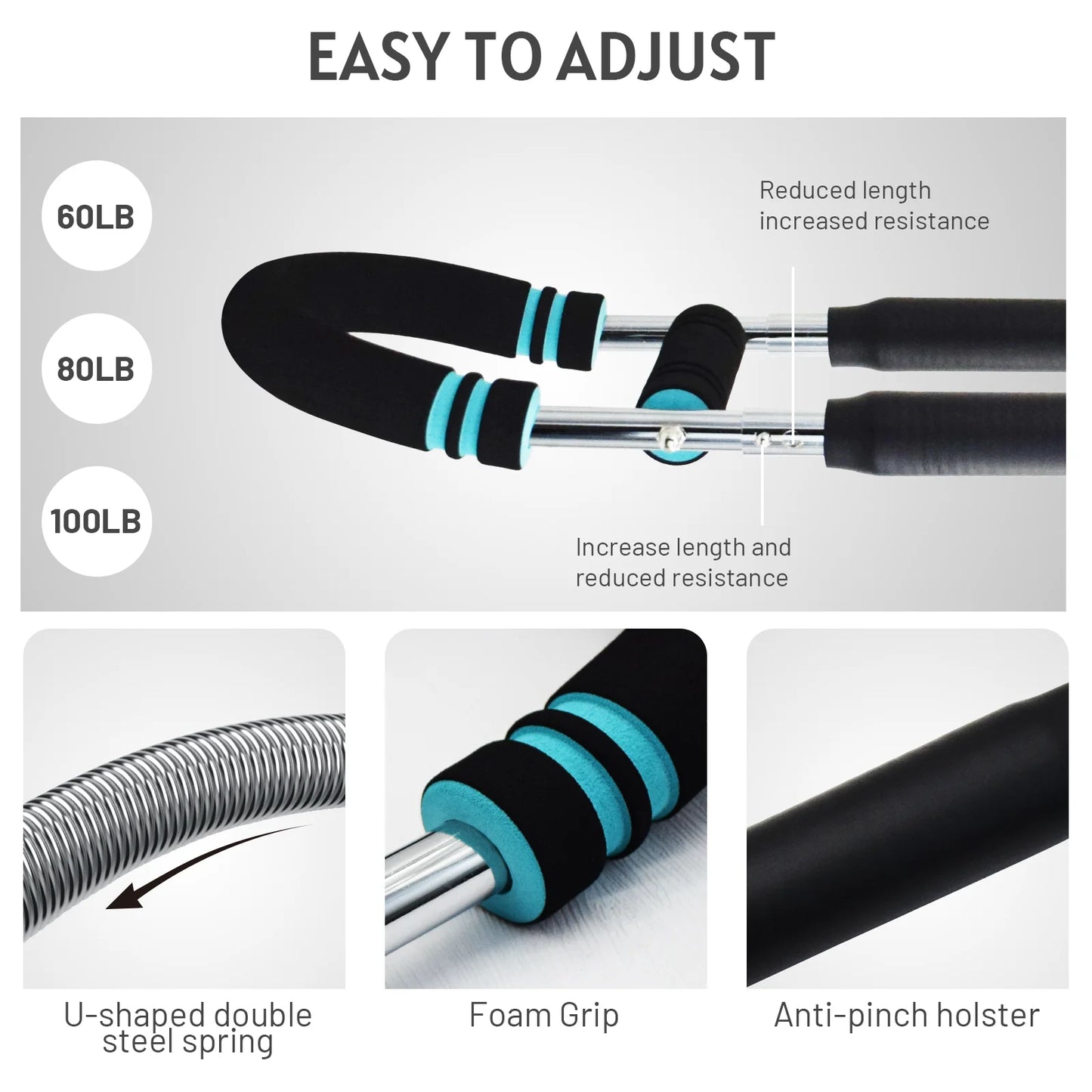 2025 New Twister Arm Trainer, Twister Arm Exerciser Adjustable Chest Expander Portable Power Twister Bar Muscular Strength Enhancer Thigh Master Trainer Men Upper Body Strength Home Fitness